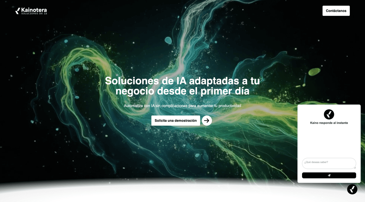 Kainotera AI Solutions website showing hero section with modern design