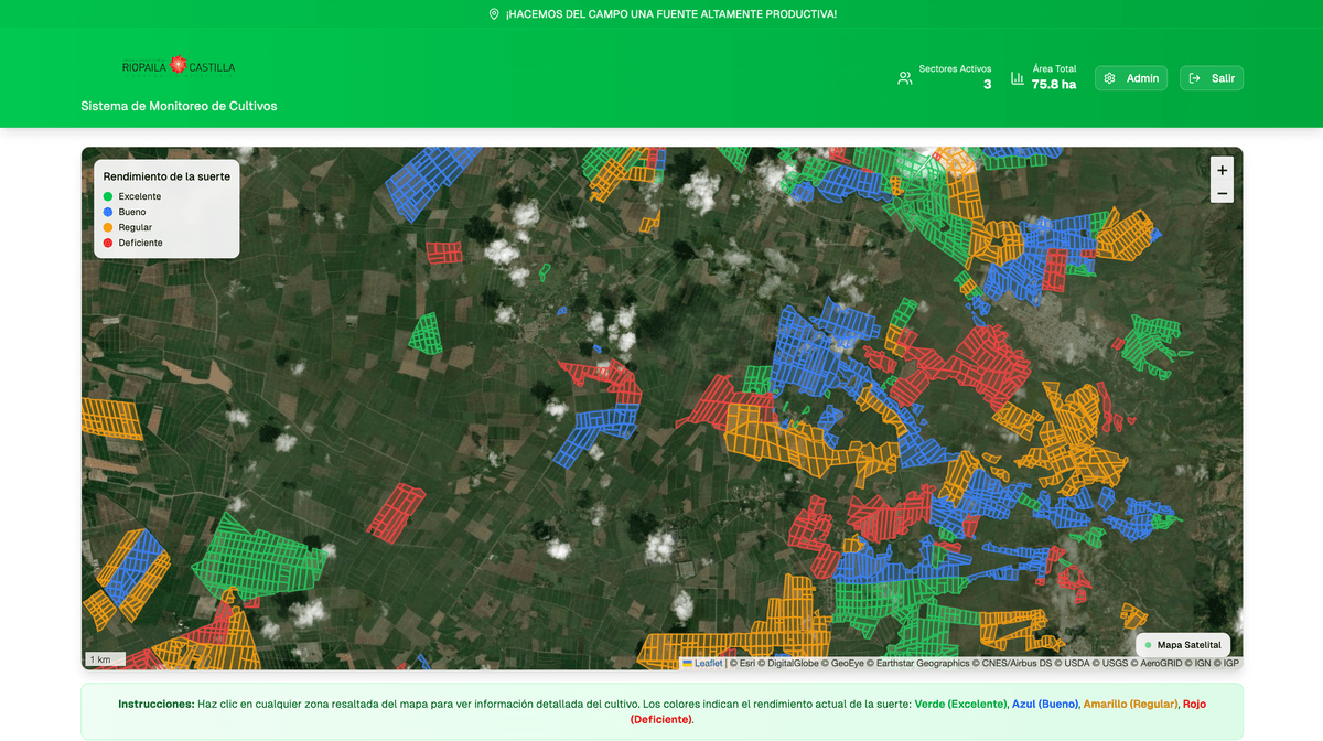 Crop monitoring dashboard with interactive satellite map and field analytics
